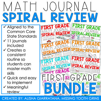 Preview of 1st Grade Math Journals, First Grade Worksheets, Story Problems, Spiral Review