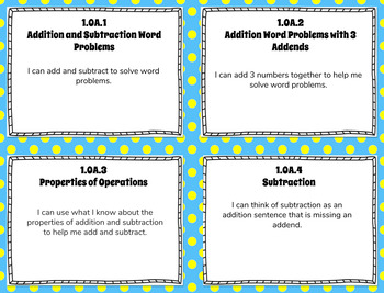 Preview of 1st Grade Math Kid Friendly I CAN Statements for Common Core State Standards