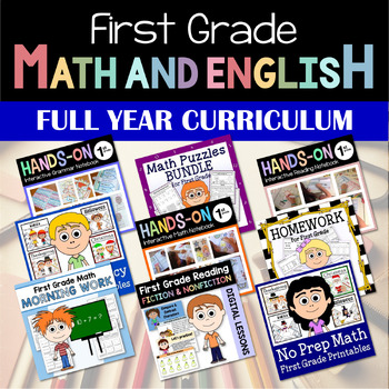 Preview of 1st Grade Math & Language Arts Full Year Curriculum Bundle | More 50% OFF