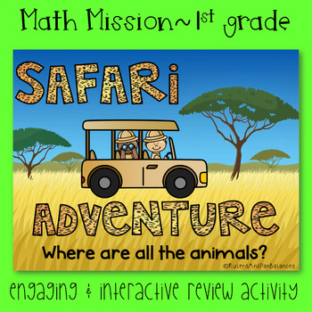Preview of 1st Grade Math Mission - Escape Room - Safari Mystery End of Year Review