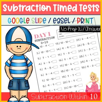 Preview of 1st Grade Math Morning Work | Math Drills Practice Subtraction Within 10