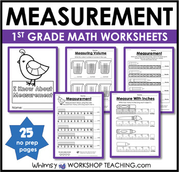 Preview of 1st Grade Math NO PREP Measurement Worksheets Activities