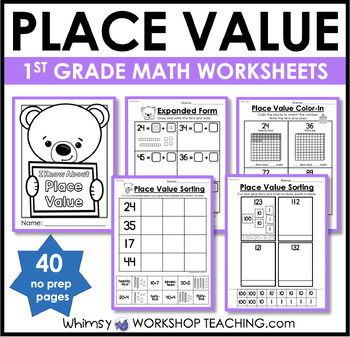 Preview of 1st Grade Math NO PREP Place Value Worksheets Activities