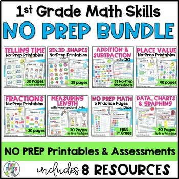 Preview of 1st Grade Math No Prep Printables BUNDLE  - First Grade Math Worksheets Bundle
