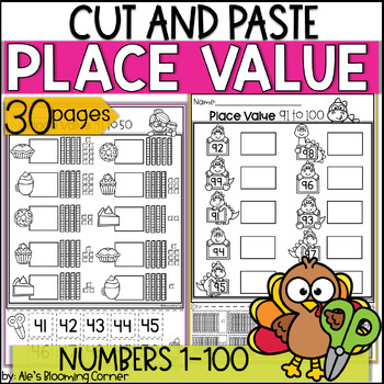 Preview of 1st Grade Place Value Cut and Paste Worksheets Numbers 1 to 100 Summer Math