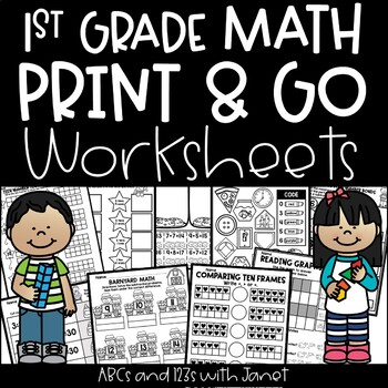 Preview of 1st Grade Math Print & Go Worksheets - Distance Learning