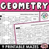 1st Grade Math Review Centers Geometry Math Mazes Set #4