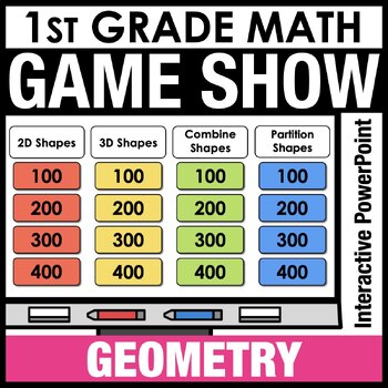 Preview of 1st Grade Math Review Game Show: Geometry Test Prep PowerPoint Digital Review