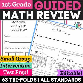 Preview of 1st Grade Math Spiral Review | Guided Math Intervention | Test Prep Worksheets