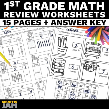 Preview of 1st Grade Math Review Packet Back to School Math Activities for First Grade