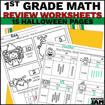 Preview of 1st Grade Halloween Math Review Packet of Halloween Activities for Math Review