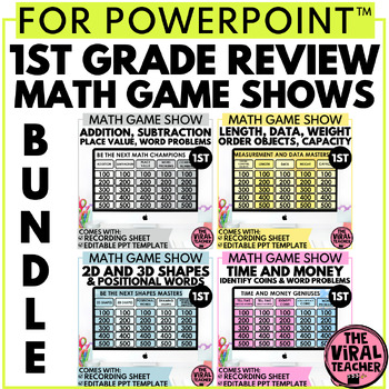 Preview of 1st Grade Math Activities Math Review PowerPoint™ Game Shows Bundle
