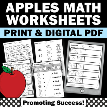 Preview of Apple Worksheets Back to School Math Packet 1st 2nd Grade Morning Work Homework