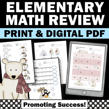 Preview of 1st Grade Math Review Worksheets Packet Penguin Polar Bears Special Education