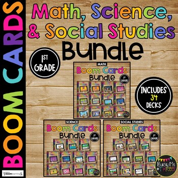 Preview of 1st Grade Math Science Social Studies Boom Cards™ BUNDLE for Distance Learning