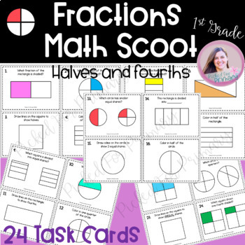 Preview of 1st Grade Math Scoot Game - Task Cards - Fractions