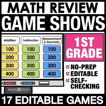 Preview of 1st Grade Math Spiral Review Game Show PowerPoint TEST PREP Activities BUNDLE
