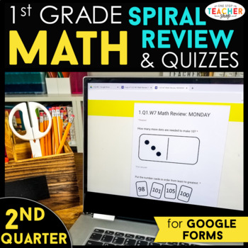 Preview of 1st Grade Math Spiral Review | Google Classroom Distance Learning | 2nd QUARTER