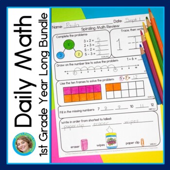 Preview of 1st Grade Daily Math Spiral Review Warm Ups Morning Work for Spring May+