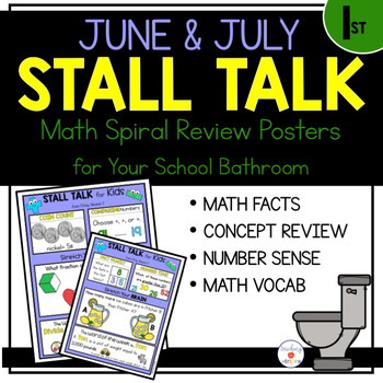 Preview of 1st Grade Math Spiral Review Posters- June & July Stall Talk