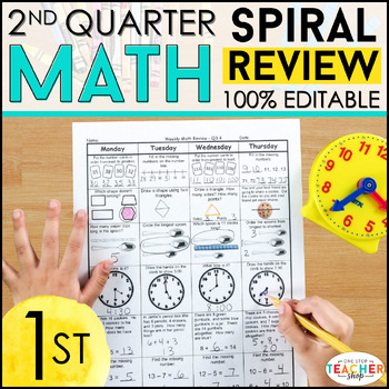 Preview of 1st Grade Math Spiral Review & Quizzes | 1st Grade Math Homework | 2nd QUARTER
