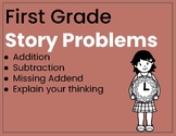 1st Grade Math Story Problems: addition, subtraction, miss