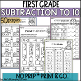 Subtraction within / to 10 Worksheets Facts Fluency 1st Gr