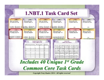 Preview of 1st Grade Math Task Cards 1 NBT.1 Extend The Counting Sequence 1.NBT.1