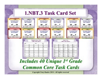 Preview of 1st Grade Math Task Cards 1 NBT.3 Compare Two Two-Digit Numbers 1.NBT.3