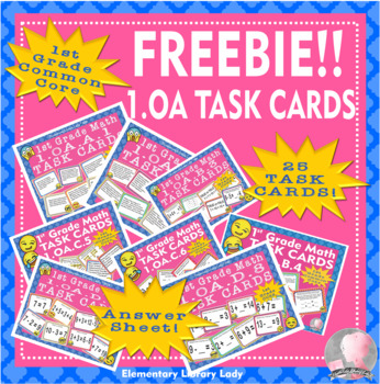 Preview of 1st Grade Math Task Cards Common Core 1.OA #1-7 FREE FREEBIE!