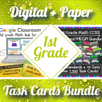 Preview of 1st Grade Math Task Cards Digital and Paper MEGA Bundle: Google and PDF Formats