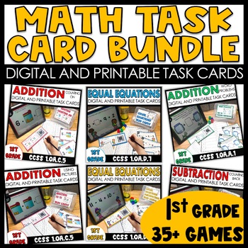 Preview of Addition, Equal Equations, 1st Grade Math Task Cards Digital Printable Standards