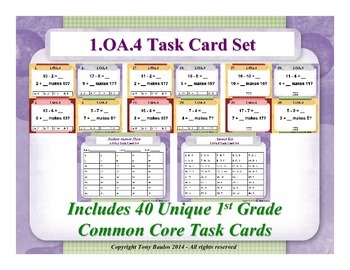 Preview of 1st Grade Math Task Cards Subtraction As An Unknown-Addend Problem 1.OA.4