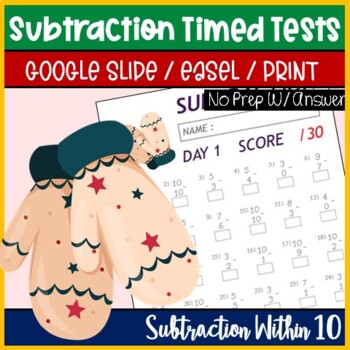 Preview of 1st Grade Math Timed Test, Subtraction to 10 Practice Page, TpT Digital Activity
