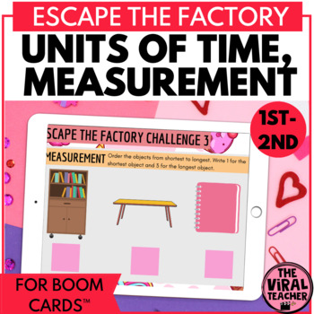 Preview of Estimating Time and Length Math Escape Room Activity Boom Cards™