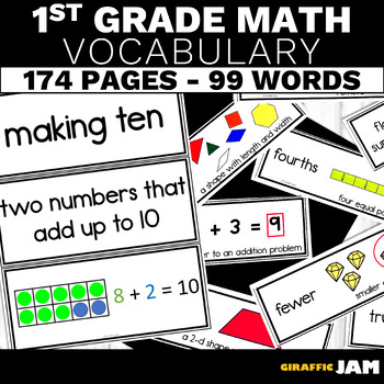 Preview of 1st Grade Math Vocabulary Cards First Grade Math Vocabulary Posters Focus Wall