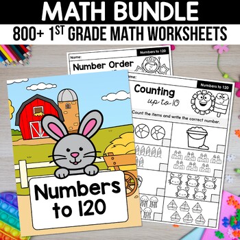 Preview of 1st Grade Math Worksheets Addition Subtraction Shapes Place Value Money and More