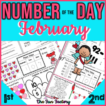 Preview of 1st Grade Math Worksheets - Number of the Day Worksheets - February NO PREP