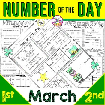 Preview of 1st Grade Math Worksheets Number of the Day Worksheets - March NO PREP