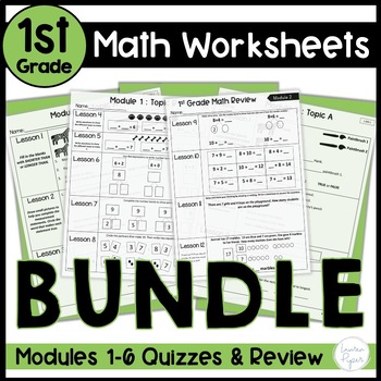 Preview of 1st Grade Math Worksheets Review and Topic Quizzes BUNDLE
