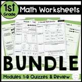 1st Grade Math Worksheets Review and Topic Quizzes BUNDLE