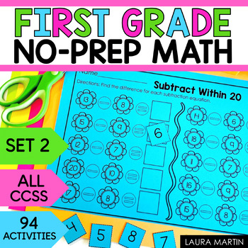 Preview of 1st Grade Math Worksheets SET 2 - First Grade Math Review - No Prep Math Centers
