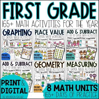 Preview of 1st Grade Math Worksheets and Lessons - YEAR BUNDLE Print and Digital