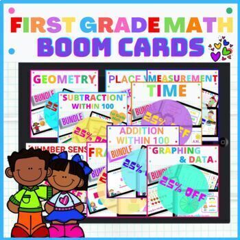 Preview of 1st Grade Math Year Long Boom Cards Bundle 1st Grade Digital Math Centers