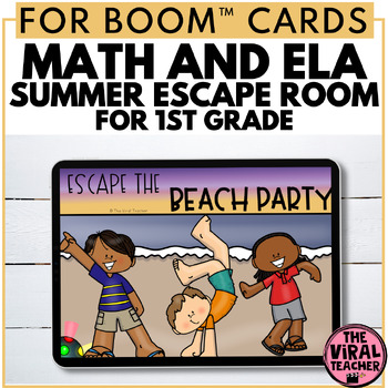Preview of 1st Grade Math and ELA Summer Escape Room Boom™ Cards