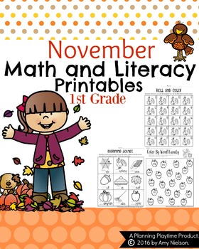 Preview of 1st Grade Math and Literacy Printables - November