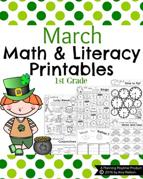 Preview of 1st Grade Math and Literacy Printables - March