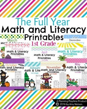 Preview of 1st Grade Math and Literacy Printables - The Full Year Bundle