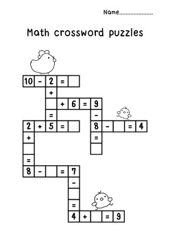 1st Grade Math crossword puzzles by Utpinya Laopinkarn | TPT