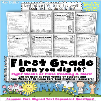 Preview of 1st Grade Memorial Day & May Reading Comprehension Passages Common Core Aligned